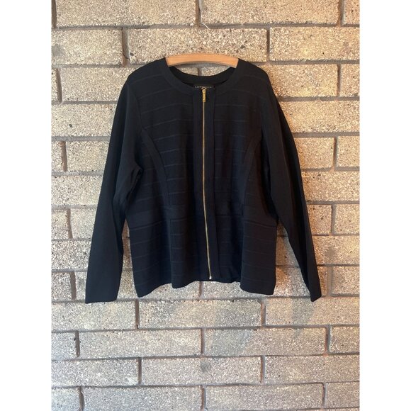 Lane Bryant Knit Black Textured Zip-Front Cardigan Jacket Sz 22/24 Gold Hardware - Picture 1 of 8